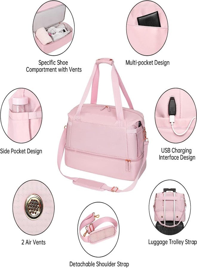 XBEY Women Travel Backpack/Gym Bag for Womens/Travel Duffel Bag with USB Charging Port/Backpacks for Women Travelling/Gym Bag for Men/Travel Bag (Pink Travel Duffle Bag) - Image 4